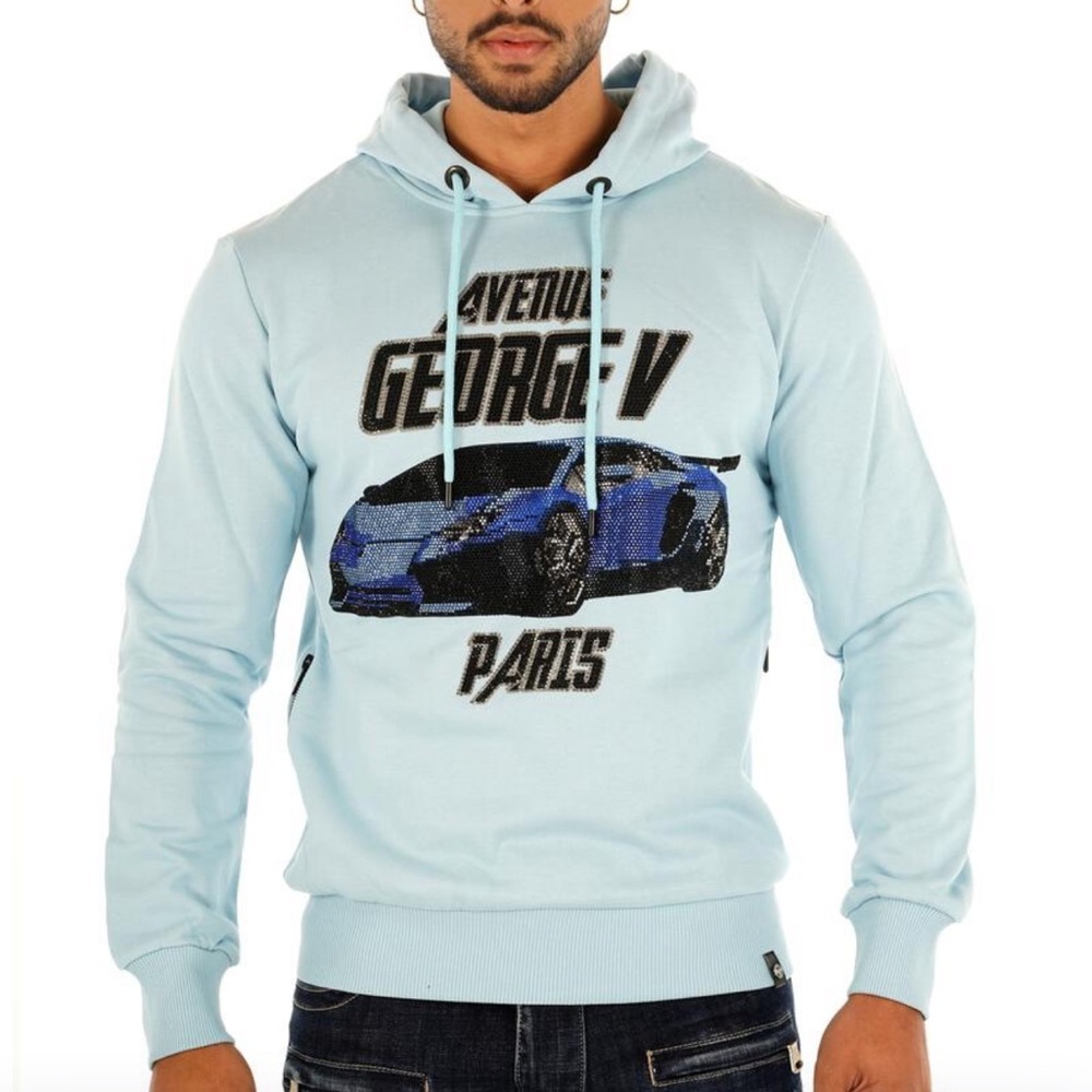 Blue Sweater Hoodie George V Designer Brand From Paris Rhinestone
